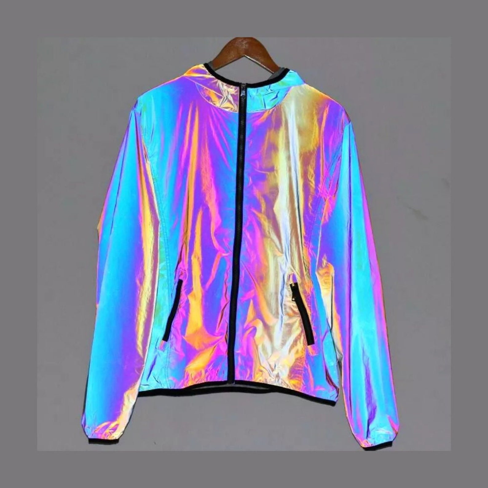 Reflective Rainbow Rave Jacket Trippy Festival Jacket Etsy Canada