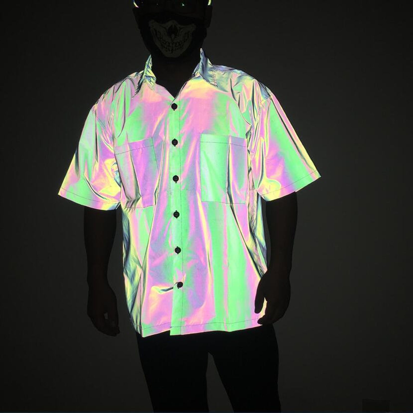 Holographic Shirt Reflective Rainbow Garments Festival Rave Etsy