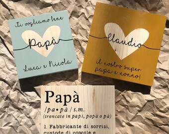 Festa del papà, quadretto in legno, personalizzato, idee regalo, legno  naturale -  Italia