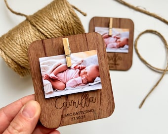 Mini photo holder with wooden clip, gift idea, wedding favor, baptism, personalized gifts, first communion, confirmation, personalized photo