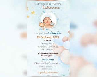 Invito digitale whatsapp con foto, file digitale, battesimo, personalizzato, cerimonie, eventi, download, bomboniere, bambino, bimbo