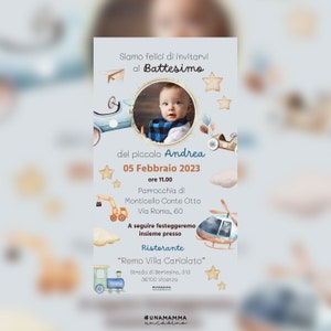 Invito digitale whatsapp con foto, file digitale, battesimo, personalizzato, cerimonie, eventi, download, bomboniere, bambino, bimbo