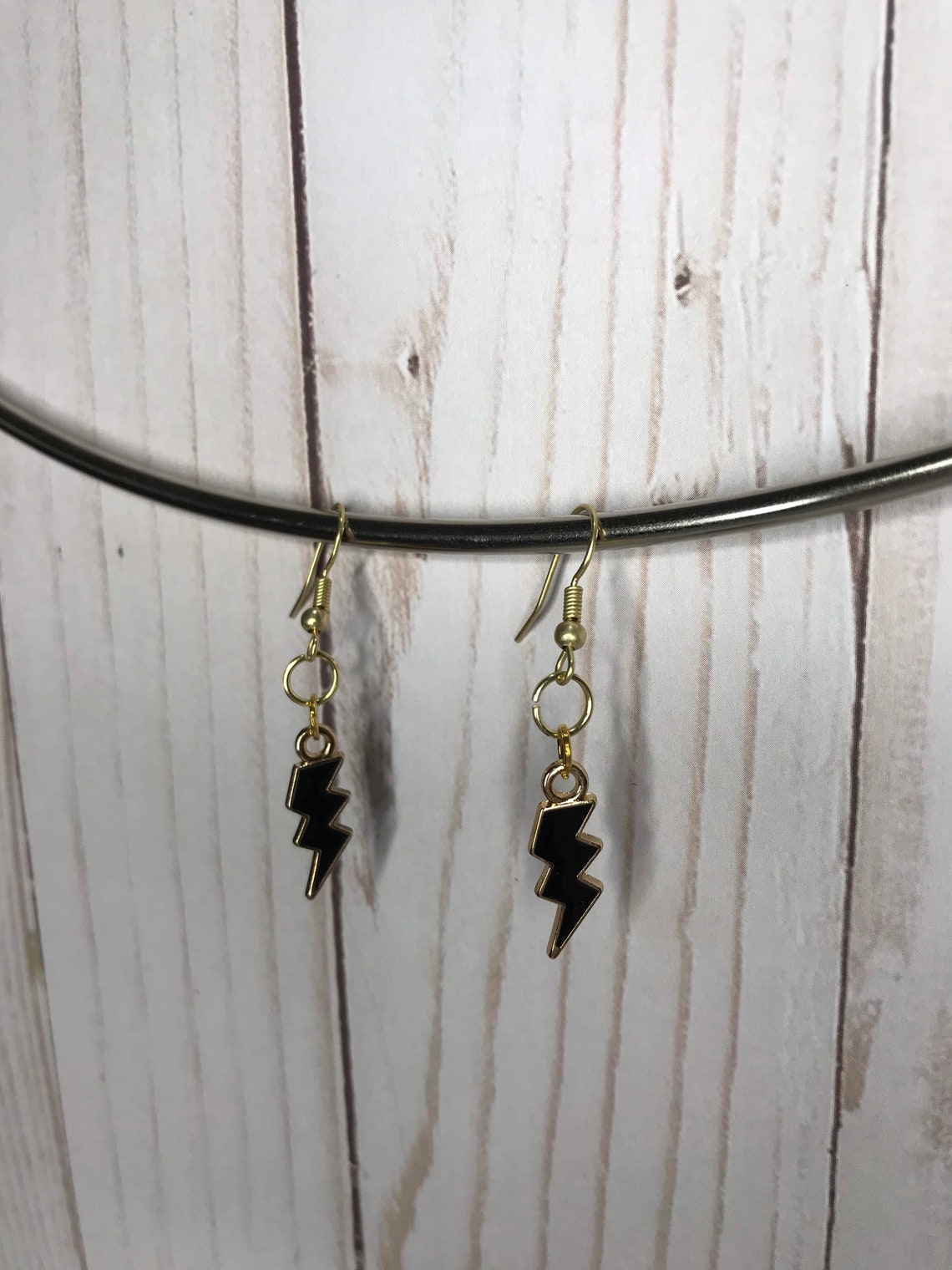 Black Lightning Bolt Earrings Etsy