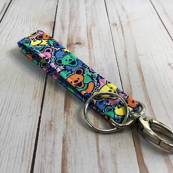 Dankbare tote Armband Schlüsselanhänger | Tanzende Bären Schlüssel Fob Lanyard | Silver Hardware | Metallische Schlüsselhalter | Schwenkverschlusshaken | Split Ring