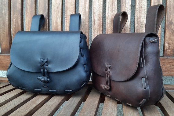 Medieval leather top belt pouch
