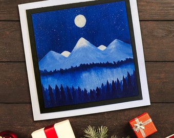 Christmas Card - Moon and Mountain Greeting Card - Birthday - Personalised  - Anniversary - Thank You - MothersDay - Fathers Day