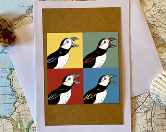 Puffin Greeting Card - Birthday - Blank inside - Pop Art - Original Art - Mothers Day