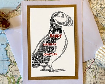 Puffin Mothers Day Card - Personalised - Word Art Greeting Card - Birthday Card - Mothers Day - Thank You -  - Easter - Custom