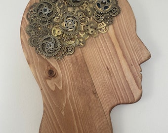 Steampunk Head - Cogs and Gears - Home Decor Wall Hanging - Sculpture.