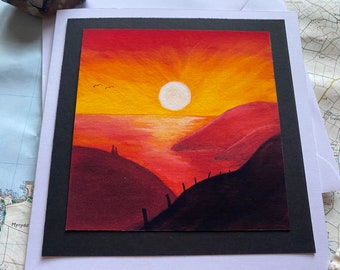 Sunset Watercolour Greeting Card - Blank - Personalised - Birthday - Anniversary - Mothers Day - Fathers Day - Thank You - Pembrokeshire