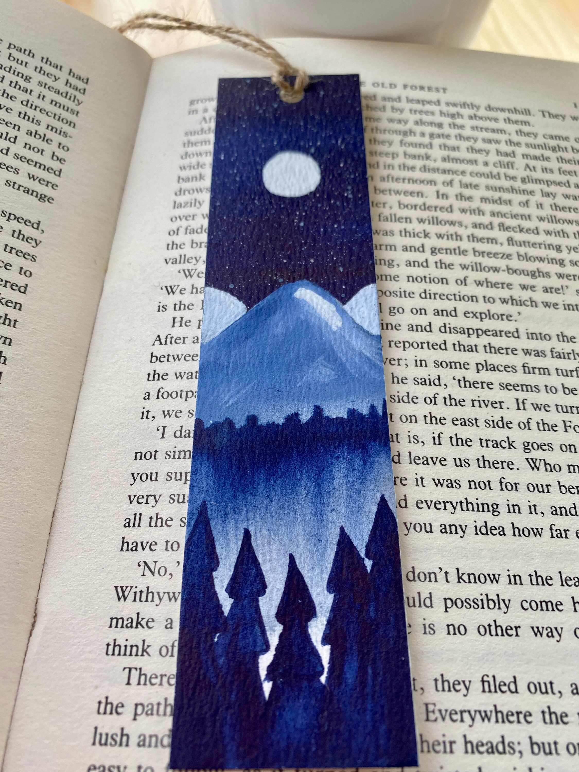 Hand painted bookmark Moon and Mountain Etsy