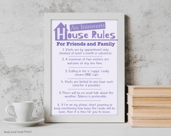 Introvert House Rules Print- Comedy Design - Family and Friends - A4 A5 print only