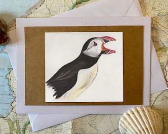 Puffin Greeting Card - Happy Birthday - Water Colour Print