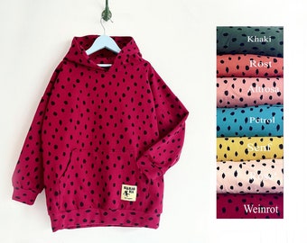 Hoodie children oversize hoody organic sweatshirt wine red dots sweater children's sweatshirt
