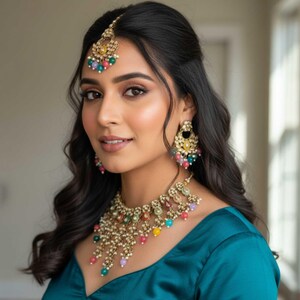Simar Multicoloured Necklace Tikka Earrings