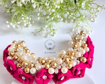 Gajra per capelli con fiori artificiali / Gajra per capelli con fiori da sposa indiani asiatici / Accessori per capelli floreali indiani tradizionali / Chignon con fiori