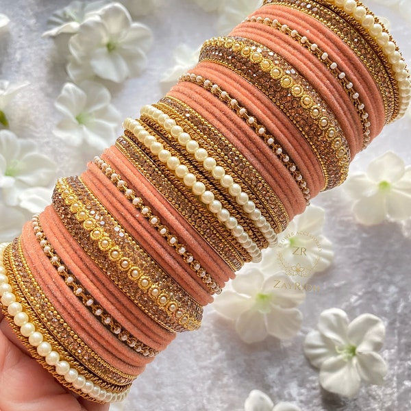 Indian Asian Pakistani Peach Bridal Party Bangle Set,Churiya Chudi Churi Chudiya Custom Bangles,Desi Bollywood Khada Jewellery Bracelets