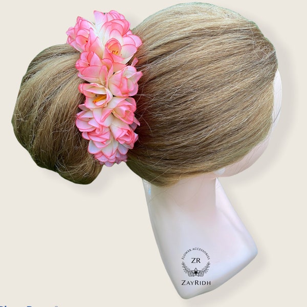 Gajra, fleur asiatique, cheveux artificiels, fleur rose pastel, accessoires pour cheveux, chignon, bijoux de mariage traditionnels indiens, postiche floral