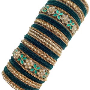 Set groene Aziatische armbanden | Traditionele Indiase armbanden in goud en groen | Pakistaanse stapel trouwarmbanden | Desi Kundan-armbanden