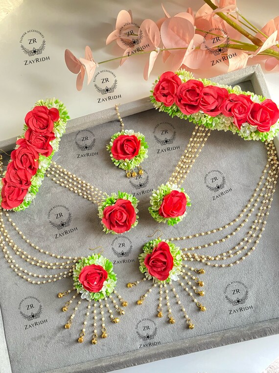 Asian Indian Pakistani Artificial Flower Bracelets Earrings