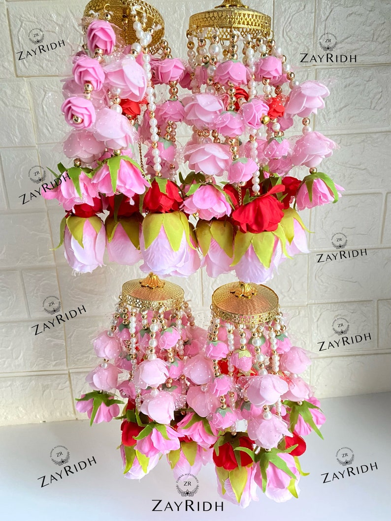 Artificial Flower Bridal Pink Kaleere Kalire Pair of Open Bangle Asian