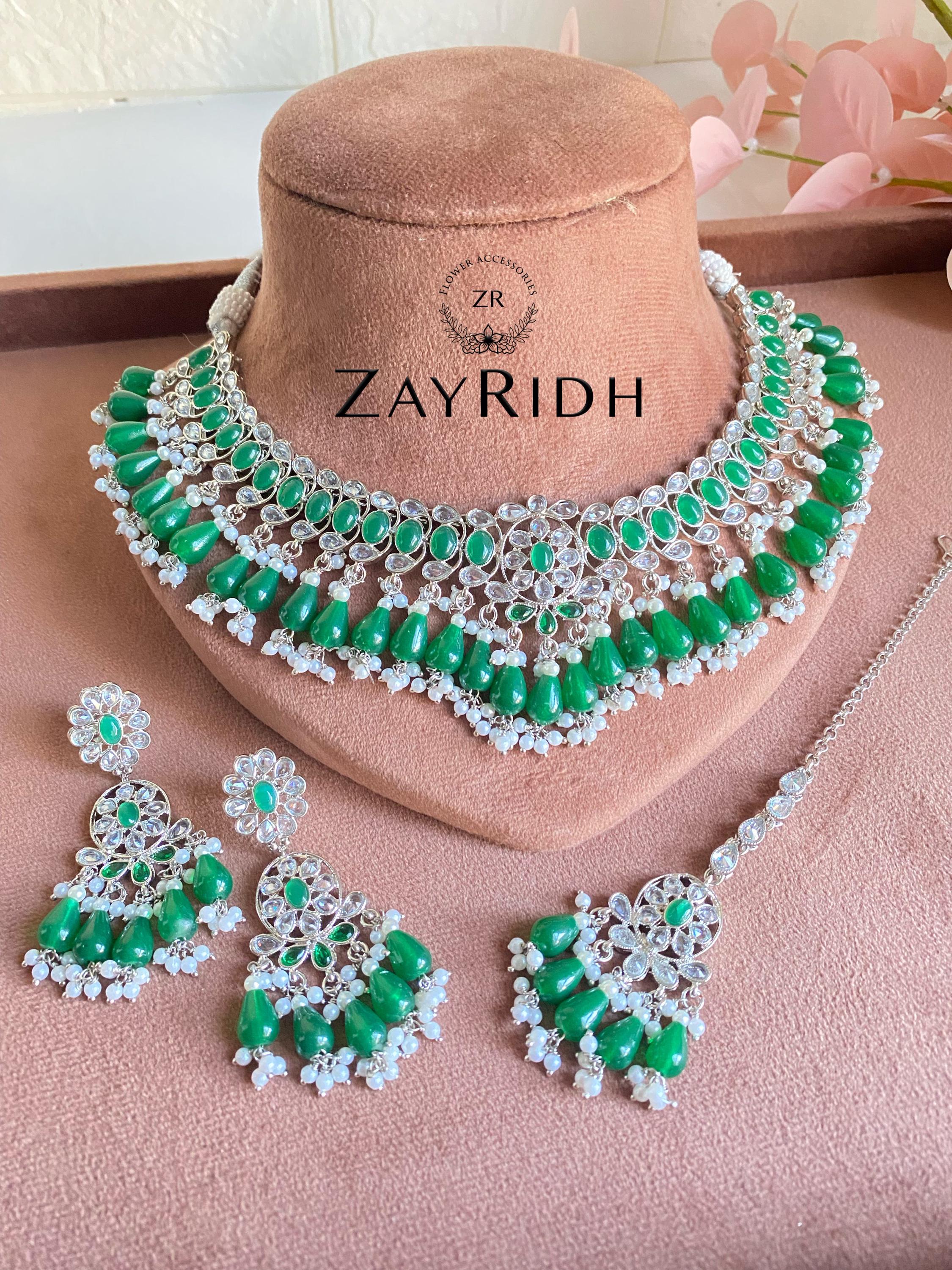 Green Silver Plated Necklace Set | Asian Bridal Green Necklace