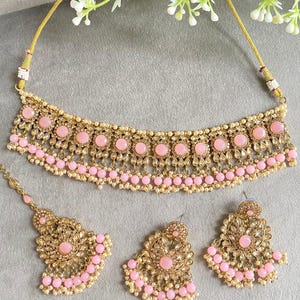 Asian Indian Necklace Choker Tikka and Earrings | Pakistani Kundan Necklace Tikka Earrings Set | Desi Traditional Indian Jewellery Set