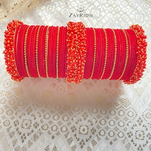 Asian Indian Pakistani Red Velvet Bangles | Gold And Red Bangles Set | Desi Traditional Bridal Bangles