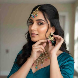 Simar Multicoloured Necklace Tikka Earrings