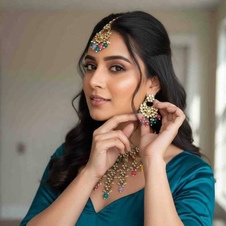 Simar Multicoloured Necklace Tikka Earrings
