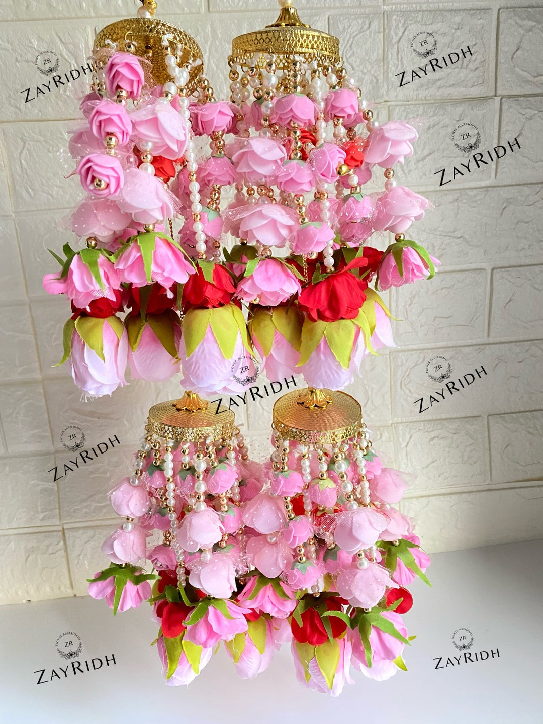 Artificial Flower Bridal Pink Kaleere Kalire Pair of Open Bangle Asian