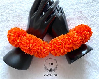 Orange Artificial Flower Bracelets Set | Sangeet Dholki Flower Bridal Wristband | Pakistani Bridal Flower Haathpool | Floral Wristband
