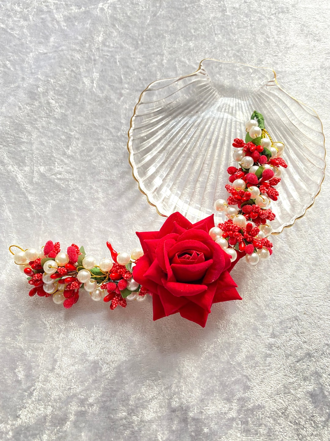 Asian Flower Hair Red Gajra Artificial Flower Hair Accessories Etsy