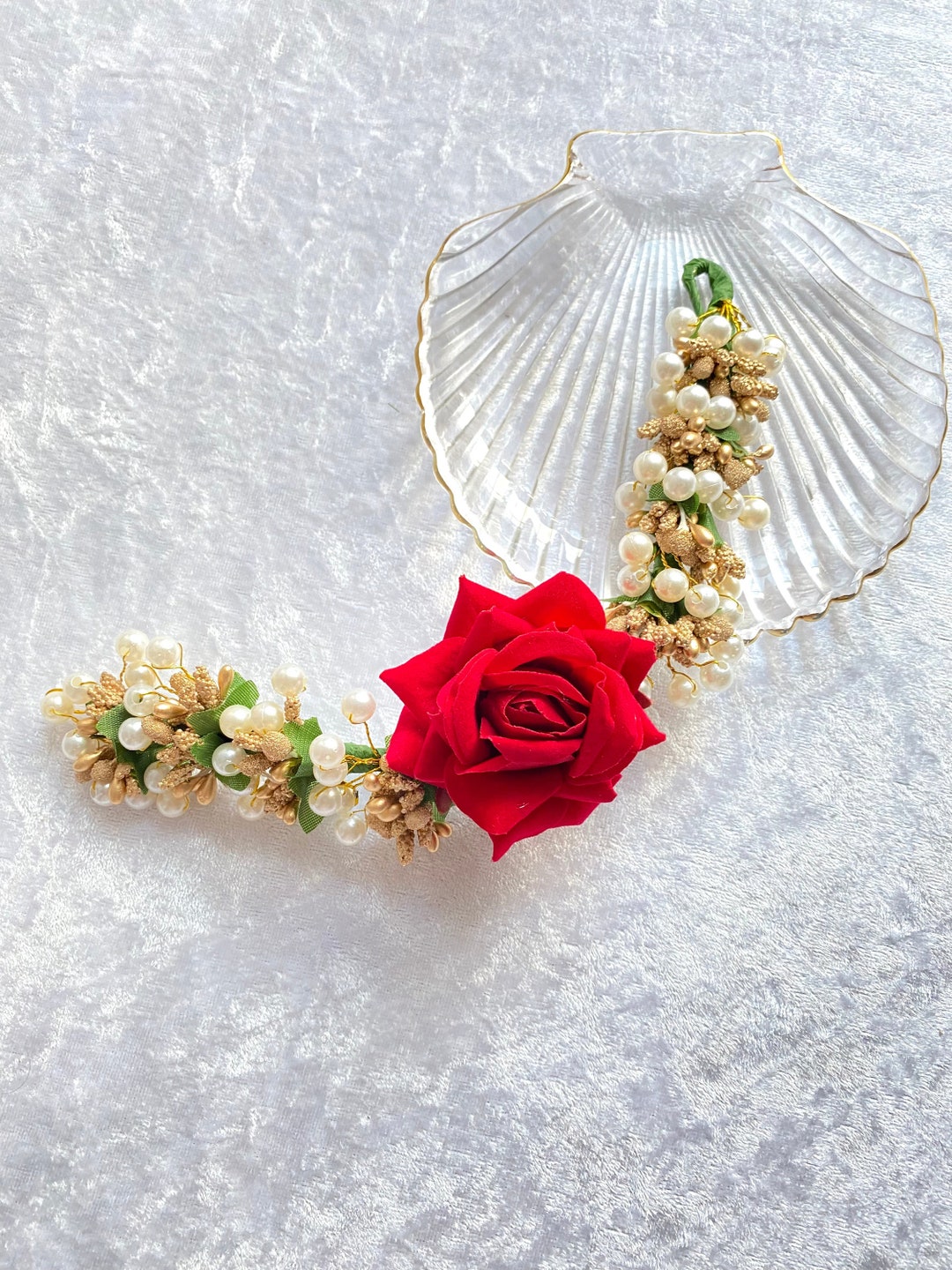 Asian Flower Hair Red Gajra Artificial Flower Hair Accessories Hair Bun