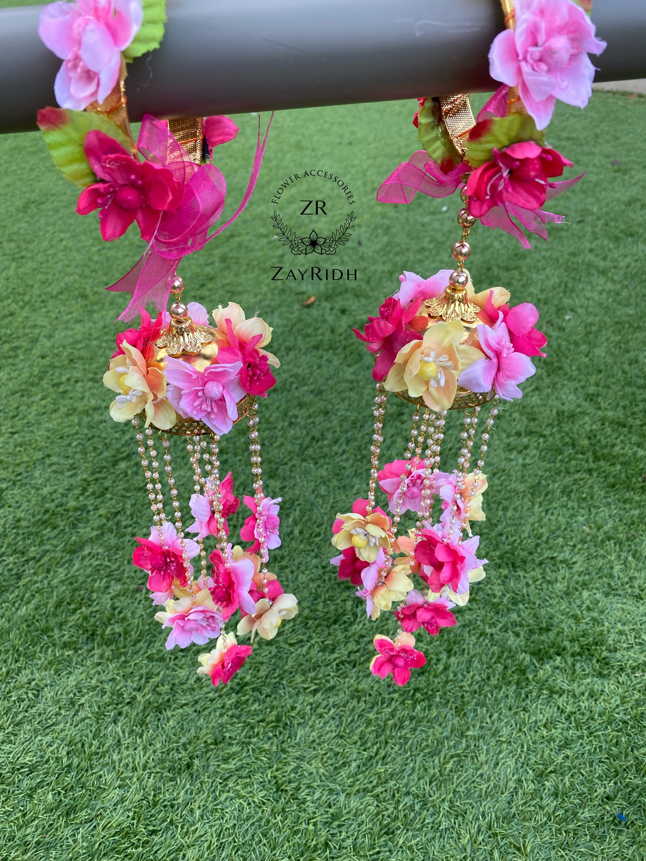 Pink and Orange Flower Kaleere Asian Indian Bridal Floral Kalire Mehndi