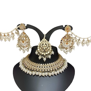 Kundan Asian Jewellery Set | Asian Indian Bridal Jewellery Set | Traditional Indian Wedding Bridal Necklace Earring Tikka Set