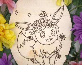 Eevee Pokemon Wood Burned Panel