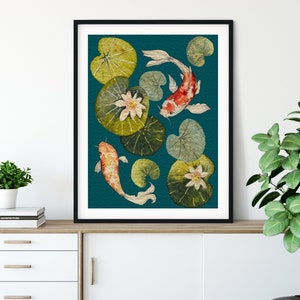 Koi Fish, Printable Wall Art, Goldfish, Digital Download, Fish Art, Japanese Poster