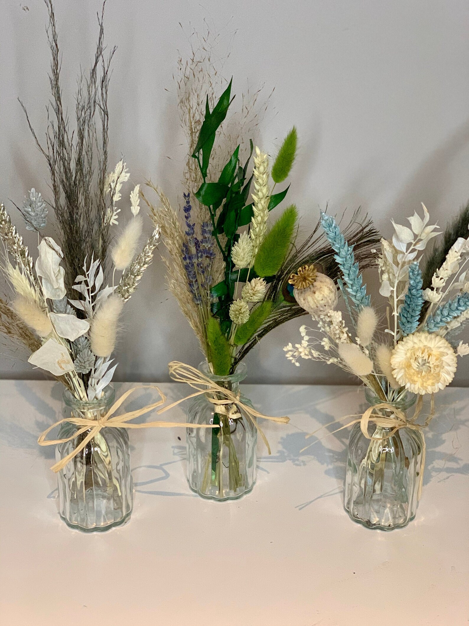 Mini Dried Flower Posy and Glass Vase // Decoration // Floral Etsy