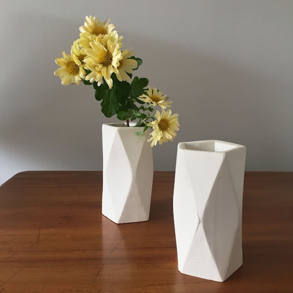 Contemporary Vases or Perfect Pen Holders  - polished concrete with geometric, minimalist design - stylish, unique, urban chic