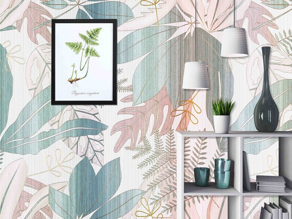 Tropical Plant Peel and Stick Wallpaper, Fresh Luxury Style (Custom Size)