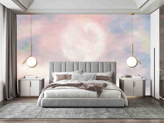 Custom Size Wallpaper - Moon and Cloud Wallpaper - Peel and Stick Wall Decal - Self Adhesive or Pre-Pasted - Removable Wallpaper