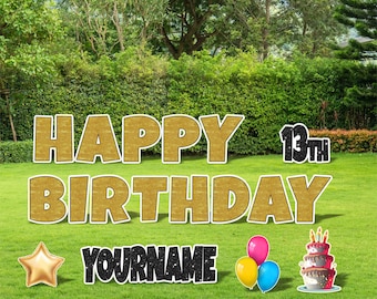 Personalized Birthday Yard Sign: Custom Name & Age, 18 Inch Glitter