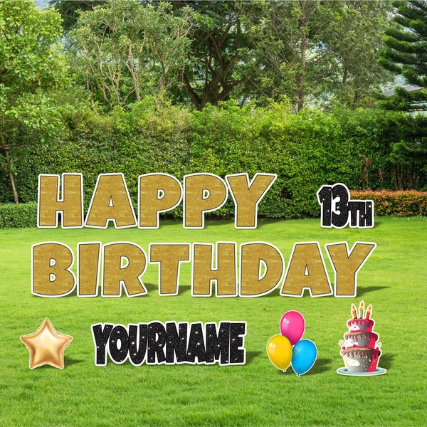 Personalized Birthday Yard Signs, 18 Inch Happy Birthday Lawn Signs, Outdoor Lawn Decorations, Ornaments, Custom Name & Age