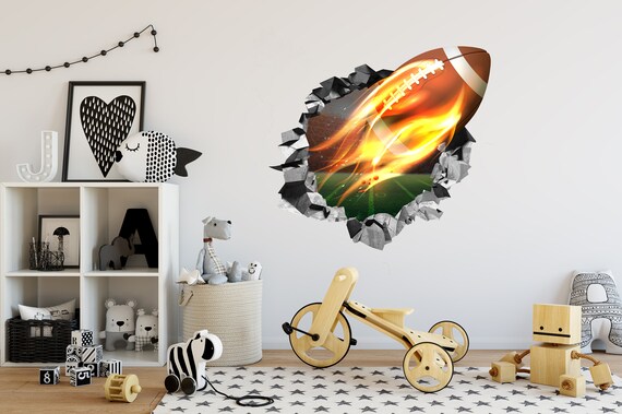 Large 3D Football Wall Decal - 24" Removable Vinyl Sticker - Mural Art - Decor for Boys and Kids Bedroom - Study Room - Easy to Apply