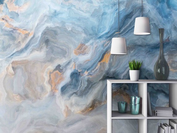 Custom Marble Wallpaper: Watercolor Gold Design - Removable Peel & Stick