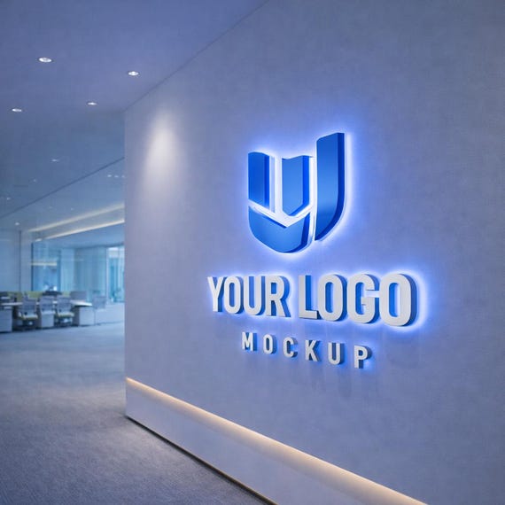 3D Logo Mockup Preview | Office Wall Business Sign Visualization | Channel, Frontlit & Backlit Styles | Design Proof Only
