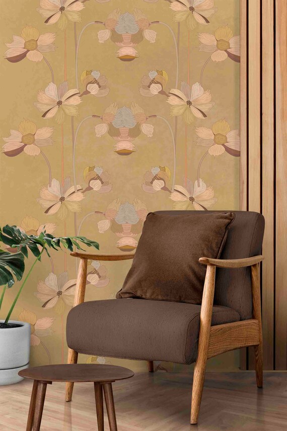 Custom Size Wallpaper - European Style Flower Wallpaper - Peel and Stick Wall Decal - Self Adhesive or Pre-Pasted - Removable Wallpaper