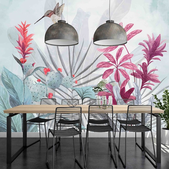 Watercolor Botanical Wallpaper: Custom Peel & Stick Wall Mural (Self Adhesive)