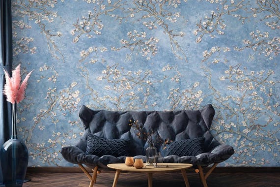 Custom Size Wallpaper - Almond Blossom Oil Painting Wallpaper - Peel and Stick Wall Decal - Self Adhesive or Pre-Pasted-Removable Wallpaper